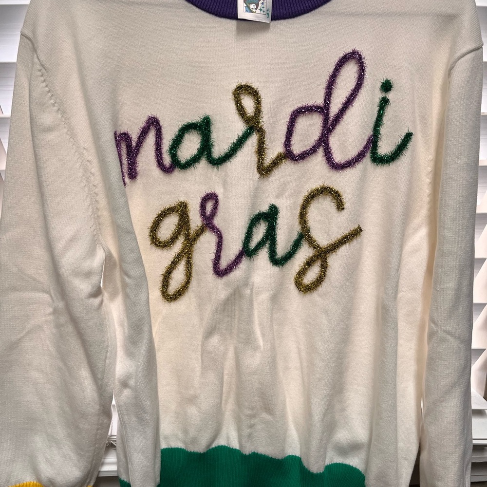 Queen of Sparkles Mardi Gras Women's Sweater - Gold, Green, Purple